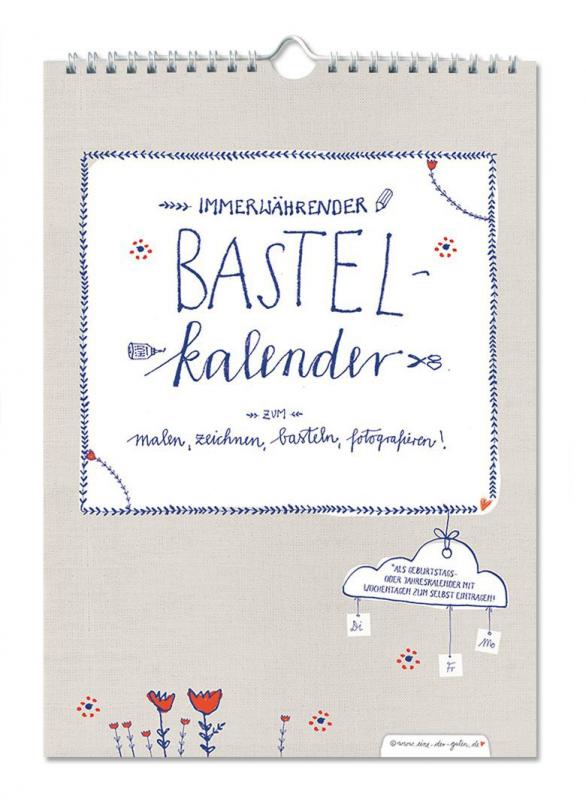 Bastelkalender ohne Jahr A4, Dauerkalender mit Blumen, Beige Weiß Blau Rot