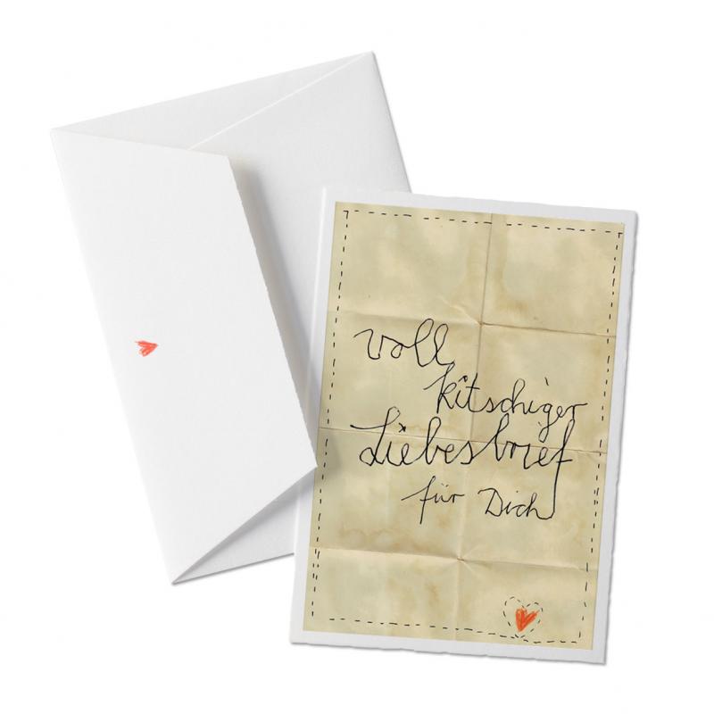 Witzige Grußkarte zum Valentinstag - voll kitschiger liebesbrief - für verliebte grüße auf Büttenpapier