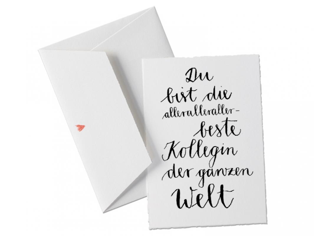 Büttenkarte in schönem Design für die Kollegin, Kalligrafie, Schwarz