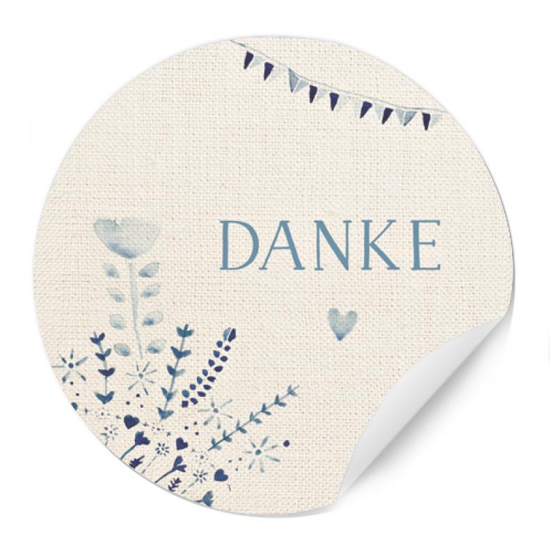 Geschenkaufkleber Danke! für Geschenke, Belohnungen, Danksagungen, Creme Beige Blau