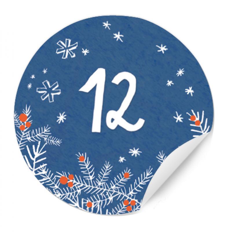 Blau Adventskalenderzahlen, Sticker, Etiketten, Aufkleber, Zahlen für den Adventskalender, für Erwachsene