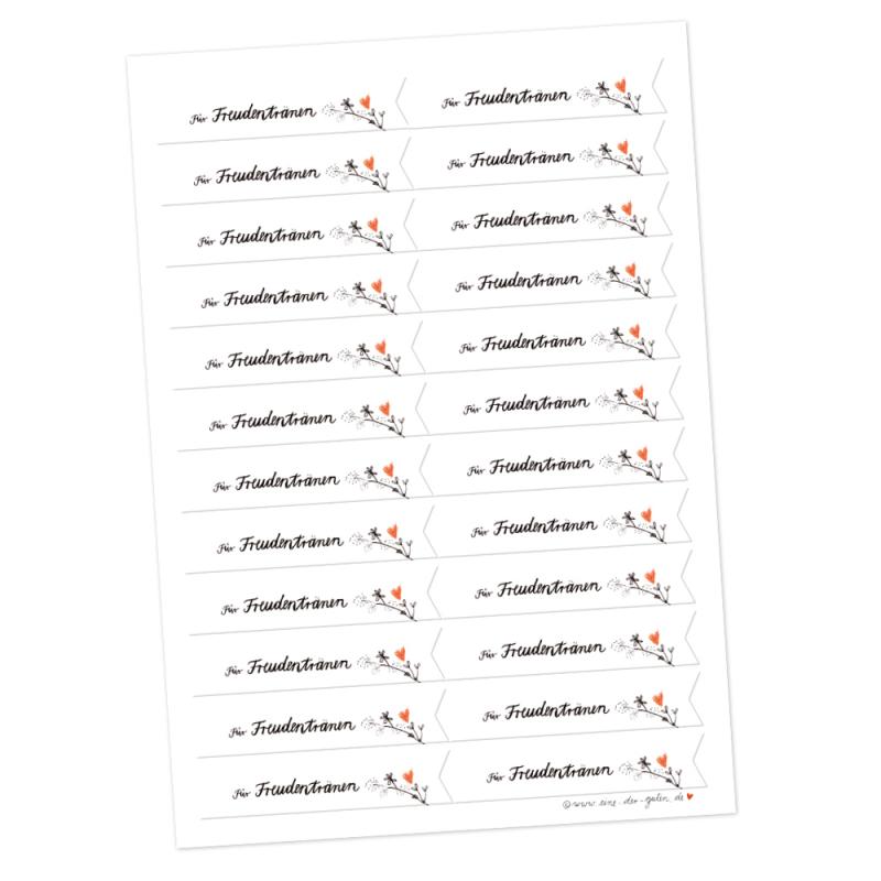 Gastgeschenk Sticker Für Freudentränen | 24 Wimpel Aufkleber im Handlettering Design | Schwarz Weiß | für Glückstränen zur Hochzeit, Taufe, Kommunion
