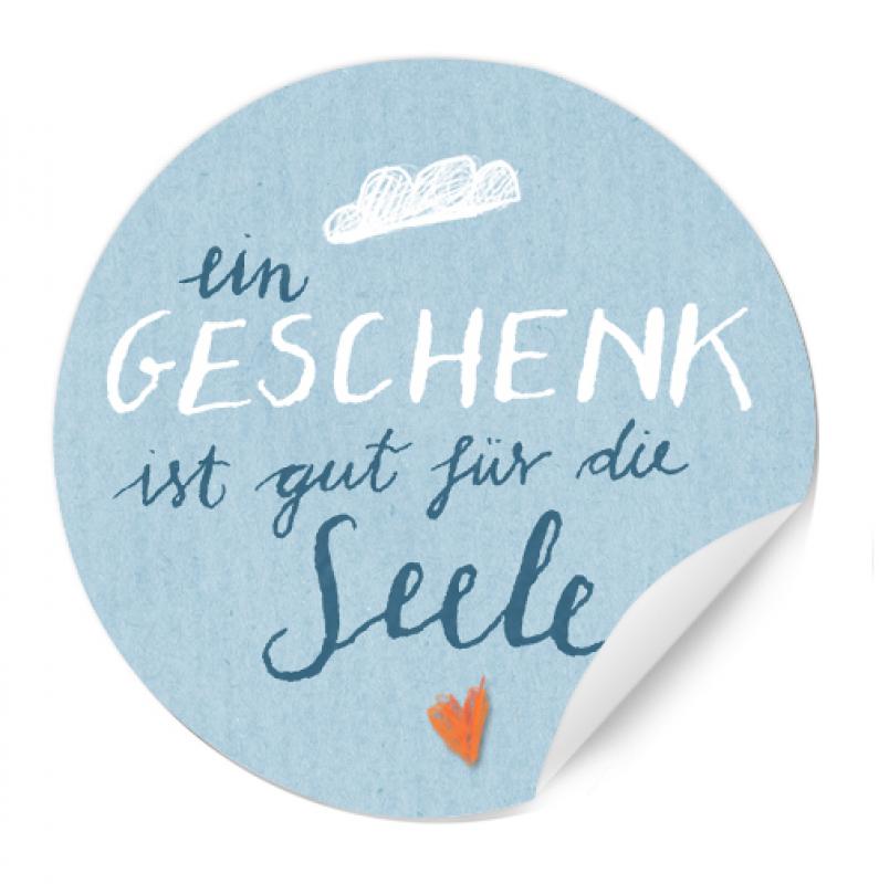 Ein Geschenk ist gut für die Seele Geschenkaufkleber Gastgeschenk hellblau mit Wolke & Herz