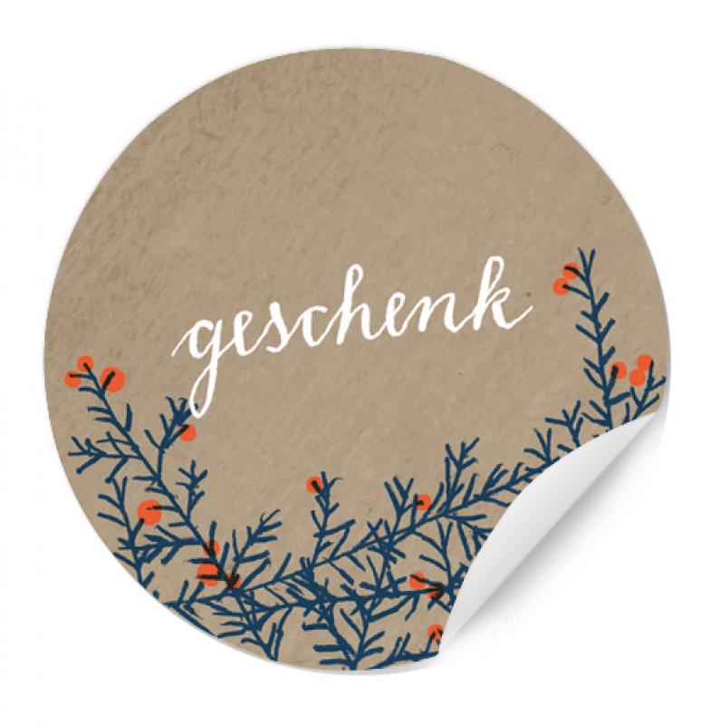 Dekosticker für Weihnachtsgeschenke mit Beeren und Zweigen, Beige