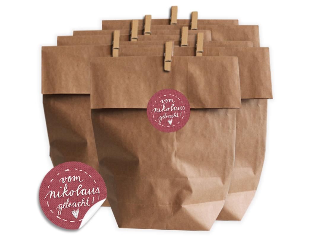 Nikolaus Tütenset zum Geschenke schön verpacken mit Geschenkaufkleber in Grün