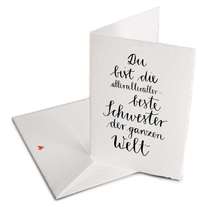 dankeschön,danksagung,dankeskarten,glückwunsch,glückwünsche,grußkarten,postkarte,bütte,edel,schlicht,schwester,geschwister,klappkarte,kalligrafie