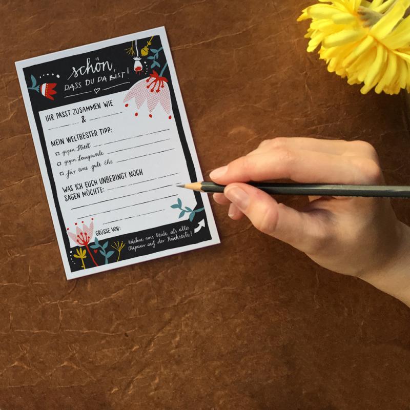 Hochzeitsspiel für Hochzeitsgäste im schönen floralen Design, Bunt