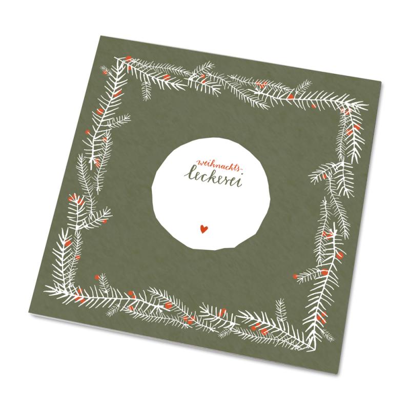Weihnachtliche Marmeladendeckchen in Grün Weiß Rot, verspieltes Vintage Design mit Zweigen