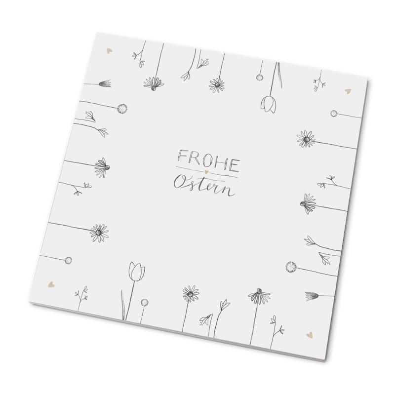 Marmeladendeckchen frohe Ostern, modernes Blumen Design in Weiß Beige Grau für deine Ostergrüße