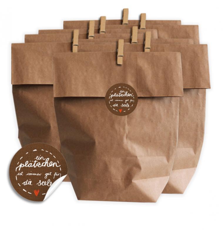 24 Geschenktüten - Set für Plätzchen mit Aufkleber - Ein Plätzchen ist immer gut...