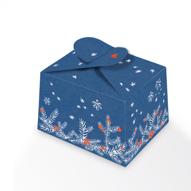 Klassische Geschenkboxen für Weihnachten mit Tannenzweigen, Blau Weiß Rot