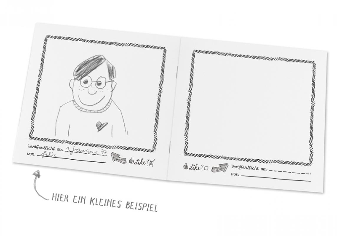 Partyspiel - Selfie Mini Buch zum Zeichnen, Gästebuch Schwarz Weiß