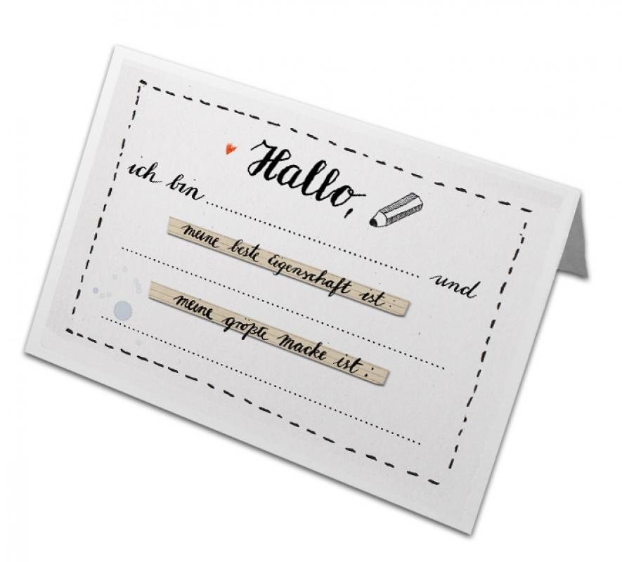 Witzige Tischkärtchen creme, Smalltalk Karten, Hallo ich bin, als