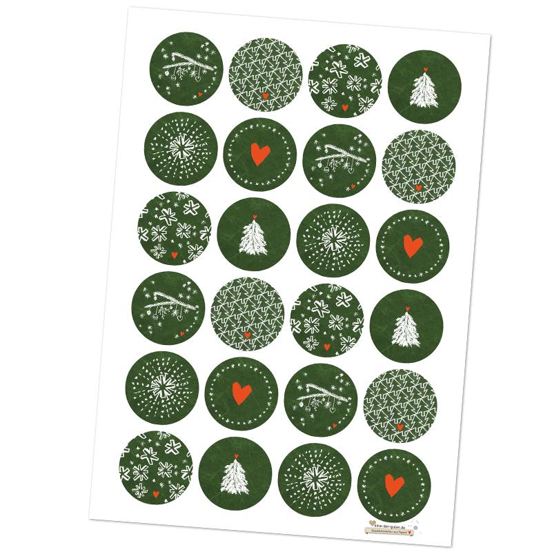 Weihnachtssticker für eure Weihnachtsdeko in Dunkelgrün Weiß im schönen Design