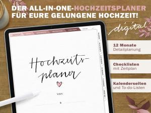 Digitaler Hochzeitplaner & Notizbuch mit vielen Checklisten und Zeitplan