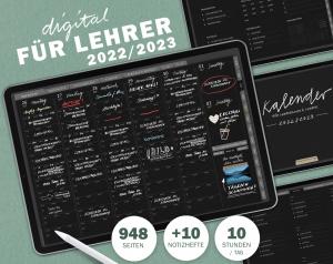 Lehrerkalender digital 2022 2023, Dark Mode Planungshelfer fürs Tablet zur Unterrichtsvorbereitung und Schuljahr Planung