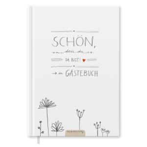 Hochzeitsgästebuch Weiß, florales Handlettering Design, Hardcover Gästebuch