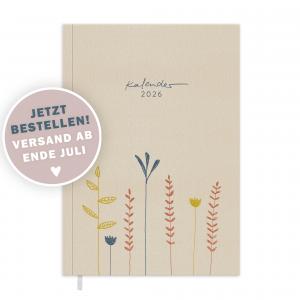Kalender 2026 beige mit Hilfestellungen für mehr Achtsamkeit