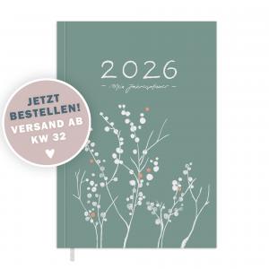 Kalender 2026 grün mit Hilfestellungen für mehr Achtsamkeit