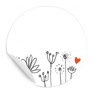 Runde Aufkleber zum Beschriften | für Marmelade, Hochzeit Gastgeschenke | 24 blanko Freitext Sticker | DIY Bleistift Design, Weiß Grau mit Blumen