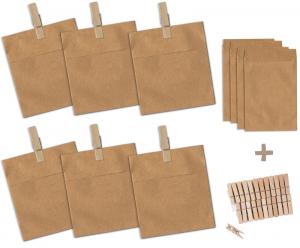 Geschenktüten Set aus mini Kraftpapier Tüten und Holz Klammern