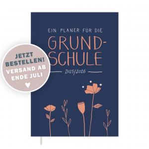 Lehrerkalender 2025 2026 blau mit rosa Blumen mit Planungshelfer für Unterrichtsvorbereitung und Schuljahr Planung