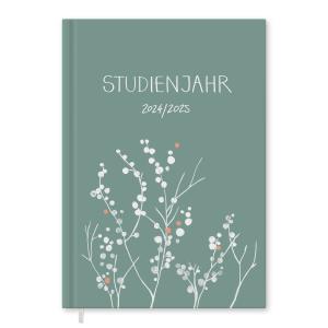 Studienkalender 2024 2025 mint-grün mit Blumen inkl. Planungshelfer für die Studienplanung