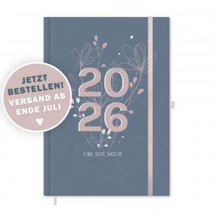 Kalender 2026 blau rosa mit Hilfestellungen für mehr Achtsamkeit