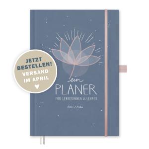 Lehrerkalender 2025 2026 Blau mit Rosa Blumen mit Planungshelfer für Unterrichtsvorbereitung und Schuljahr Planung