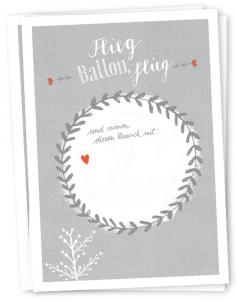 Ballonflugkarten für Hochzeit Grau Weiß im retro Design als Hochzeitsspiel für Gäste