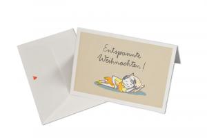 Vintage Klappkarte für entspannte Weihnachten Beige Blau