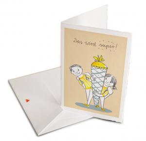 Grußkarte zur Einschulung für Mädchen und Jungen Beige