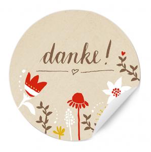 Danke Sticker im floralen Design für Hochzeit Gastgeschenke, Creme Weiß Rot