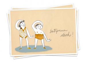 Recycling Karte mit Illustration gegen Stress im Retro Look
