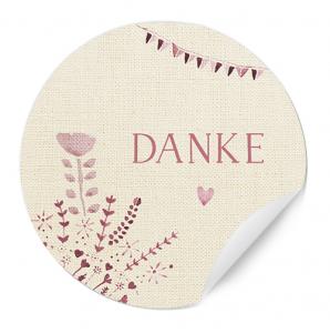 Runde Sticker für Dankeschön Gastgeschenke im Aquarell Design, Creme Rosa