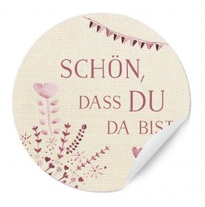 Schön, dass du da bist Sticker Hochzeit Gastgeschenk, Rosa Creme