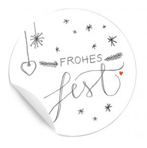 24 Weihnachtssticker mit Frohes Fest Aufschrift in Weiß Grau Rot