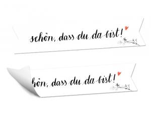 Weiße Wimpel Sticker für Tischkarten und Gastgeschenke im Hanlettering Design