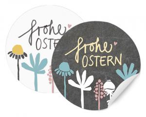 24 gemischte Ostersticker Frohe Ostern mit Blumen, 2 Motive in Grau Weiß