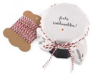 Weihnachtliche Marmeladendeckchen in Schwarz Weiß im Kalligrafie Design