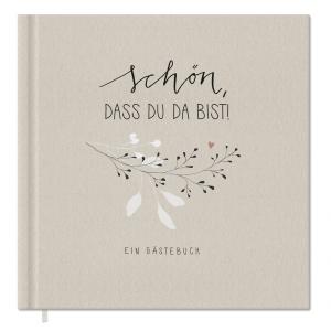 Hochzeitsgästebuch Creme Beige, schlichtes Kalligrafie Design, Hardcover Gästebuch