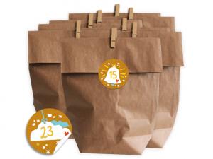 Adventskalender SET zum Basteln & Füllen für Kinder mit Zahlen Mix in Gelb Weiß Türkis