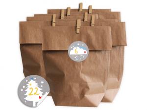 Adventskalender SET zum Basteln & Füllen für Kinder mit Zahlen Mix in Grau Weiß Gelb