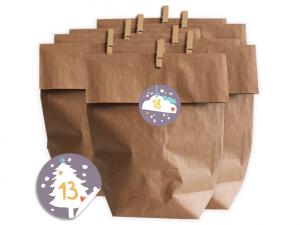 Adventskalender SET zum Basteln & Füllen für Kinder mit Zahlen Mix in Lila Weiß Gelb