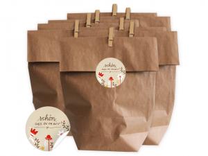 Geschenktüten Set für Hochzeit Gastgeschenke, Creme mit retro Blumen Design in Weiß Rot