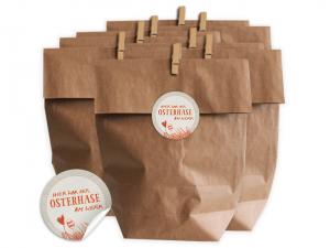 Kraftpapier Ostertüten Set mit vom Osterhasen gebracht Sticker in Beige