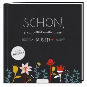 Hochzeitsgästebuch  Schwarz, florales Handlettering Design, Hardcover Gästebuch