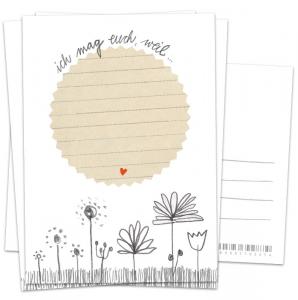 Hochzeitsspiel Postkarten für Postkartengruß und Glückwünsche zur Hochzeit, weiß mit Blumen