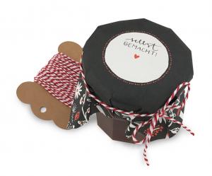 Marmeladendeckchen für Hochzeit Gastgeschenke - Schwarz Weiß Rot im boho Blumen Design