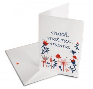 Muttertagskarte mit Blumen, Weiß Rot Blau, Klappkarte und Umschlag